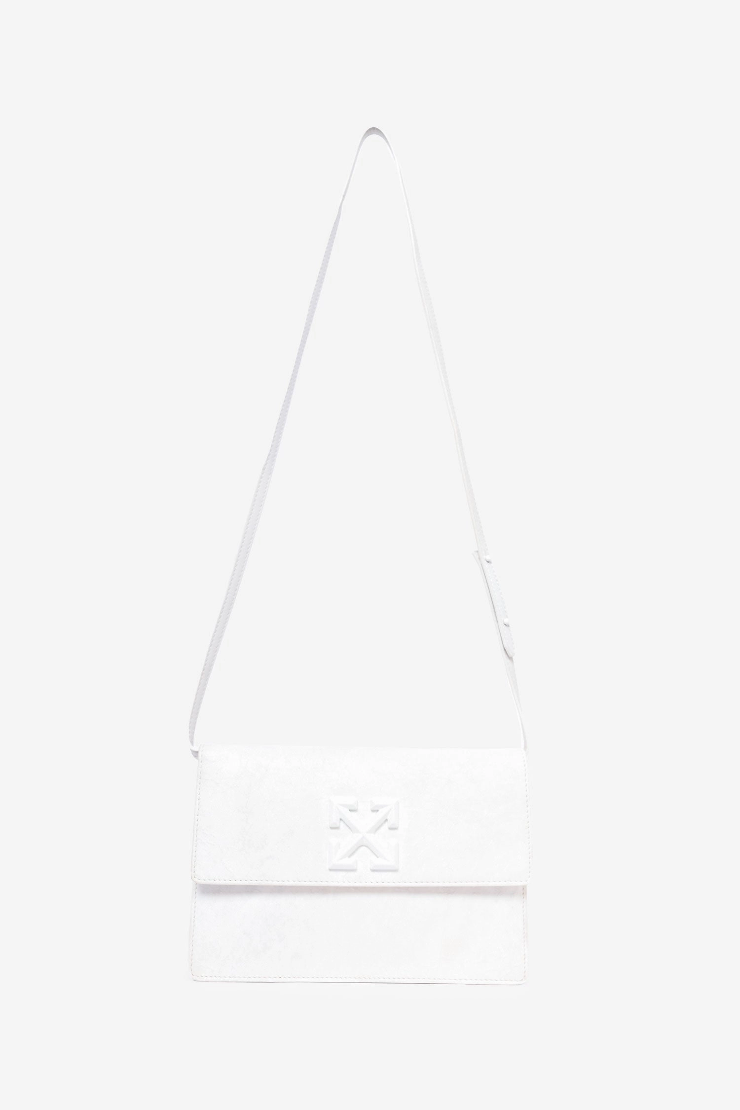 Off-White White Crinkled Leather Flap Crossbody Bag