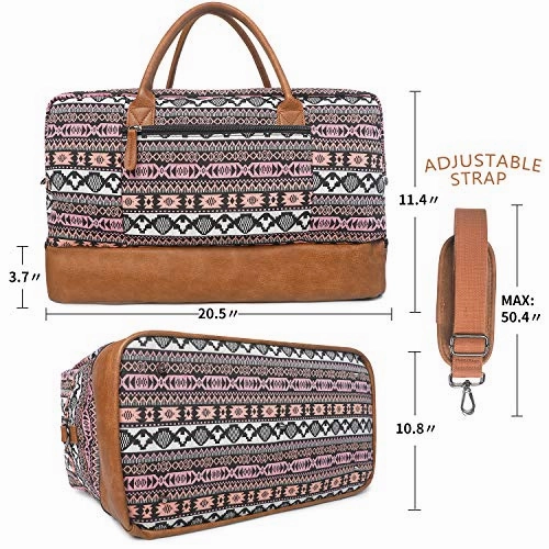 Oflamn Weekender Bag for Women Carry-On Luggage Bohemianstyle Duffle Bag Overnight Bags 3-4 Day' Travel Bags with Separated Shoes Compartment