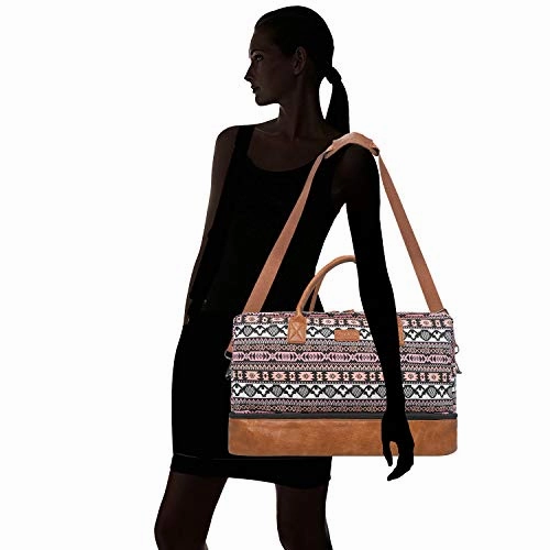 Oflamn Weekender Bag for Women Carry-On Luggage Bohemianstyle Duffle Bag Overnight Bags 3-4 Day' Travel Bags with Separated Shoes Compartment