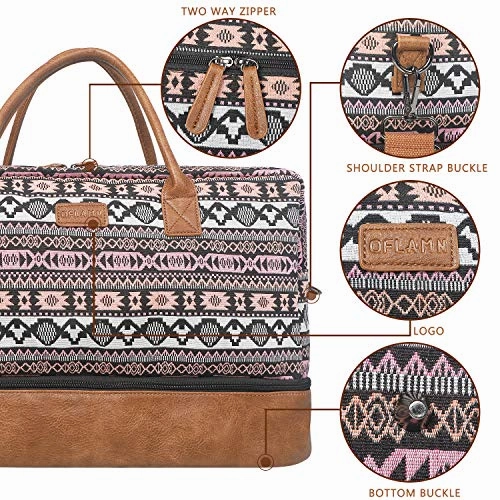 Oflamn Weekender Bag for Women Carry-On Luggage Bohemianstyle Duffle Bag Overnight Bags 3-4 Day' Travel Bags with Separated Shoes Compartment