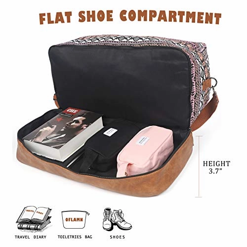Oflamn Weekender Bag for Women Carry-On Luggage Bohemianstyle Duffle Bag Overnight Bags 3-4 Day' Travel Bags with Separated Shoes Compartment