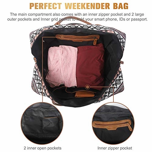 Oflamn Weekender Bag for Women Carry-On Luggage Bohemianstyle Duffle Bag Overnight Bags 3-4 Day' Travel Bags with Separated Shoes Compartment