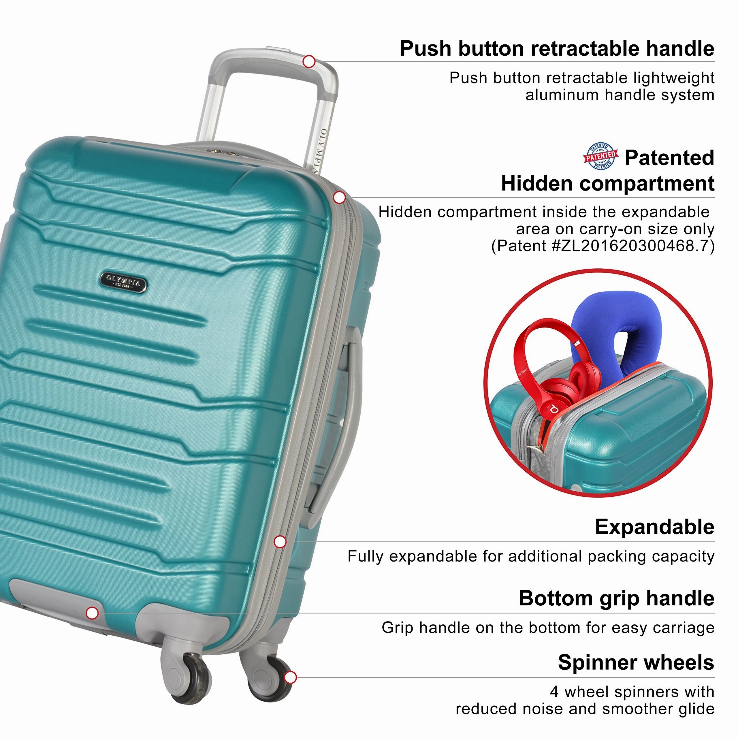 Olympia Denmark 21" Carry-on Spinner, Teal