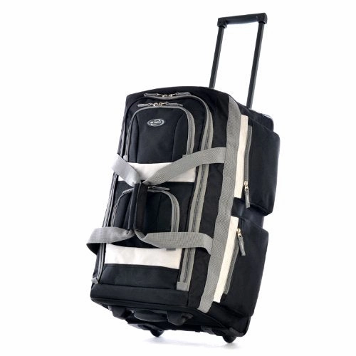 Olympia Luggage 22" 8 Pocket Rolling Duffel Bag, Black, One Size