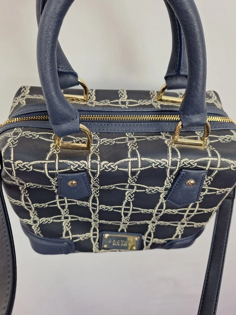 Oroton Navy Chain Link Print Structured Bag