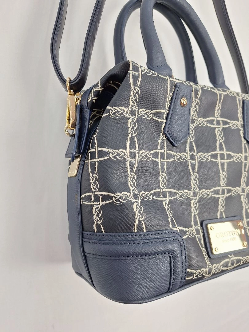 Oroton Navy Chain Link Print Structured Bag