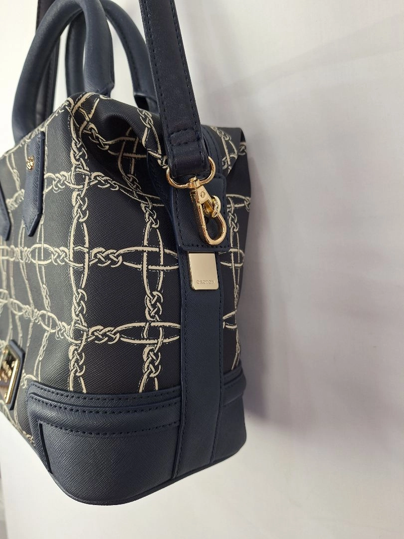 Oroton Navy Chain Link Print Structured Bag