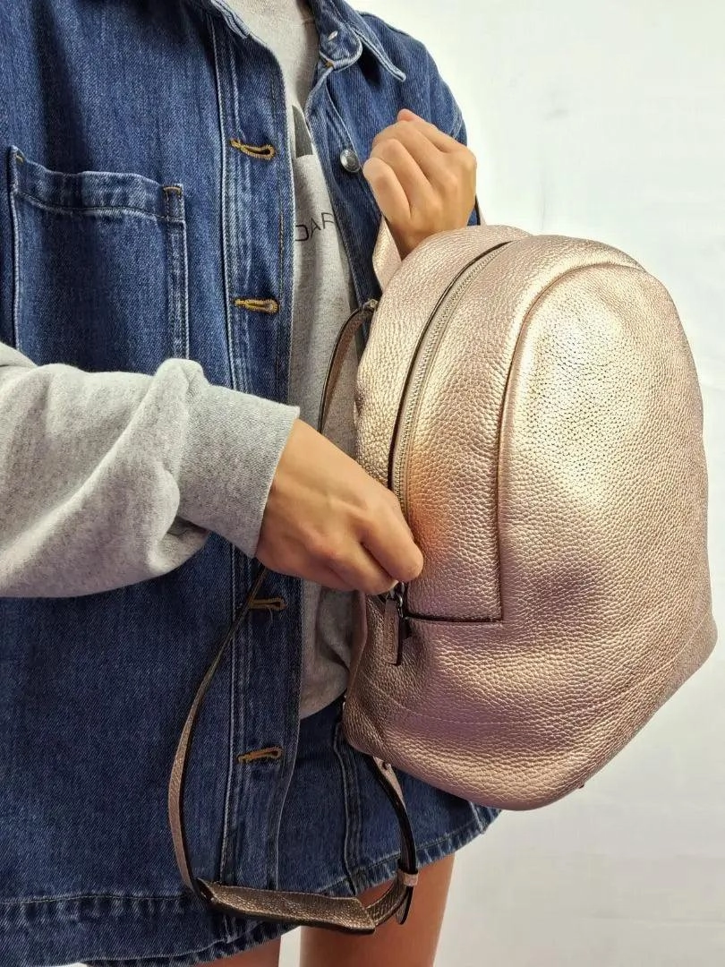 Oroton Pebble Leather Rose Gold Backpack
