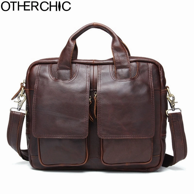 Otherchic New Fashion Men Briefcase Portfolios Genuine Leather 12" Laptop Bag Business Messenger