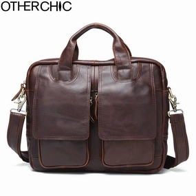 Otherchic New Fashion Men Briefcase Portfolios Genuine Leather 12" Laptop Bag Business Messenger