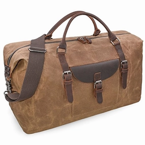 Oversized Travel Duffel Bag Waterproof Canvas Genuine Leather Weekend Bag Weekender Overnight