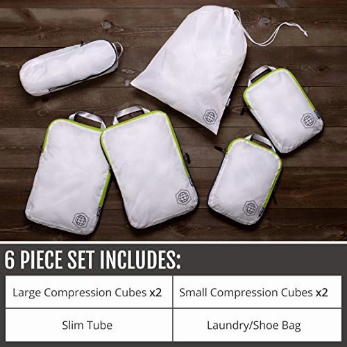 Packing Cubes Travel Organizer- Compression Packing Cubes for Carryon Luggage (White and Green, 6