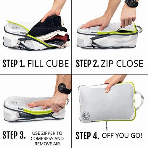 Packing Cubes Travel Organizer- Compression Packing Cubes for Carryon Luggage (White and Green, 6