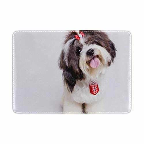 Passport Holder Cute Shih Tzu Travel Genuine Leather Wallet Cover Case for Womens Mens Kids