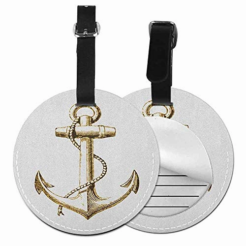 Personality round luggage tag Nautical Fashion match Gold Foil Anchor Image Be Safe and Grounded Voyage Journey Adventure FishermanDiameter3.7" Gold White