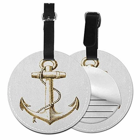 Personality round luggage tag Nautical Fashion match Gold Foil Anchor Image Be Safe and Grounded Voyage Journey Adventure FishermanDiameter3.7" Gold White