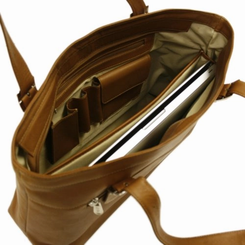 Piel Leather Ladies Laptop Tote, Saddle, One Size