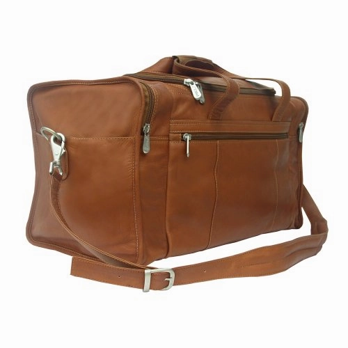 Piel Leather Travel Duffel With Side Pockets, Saddle, One Size