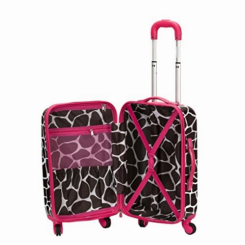 Pink Brown Giraffe Pattern Rolling Upright Spinner Wheeling Suitcase 3-Piece Set, All Over