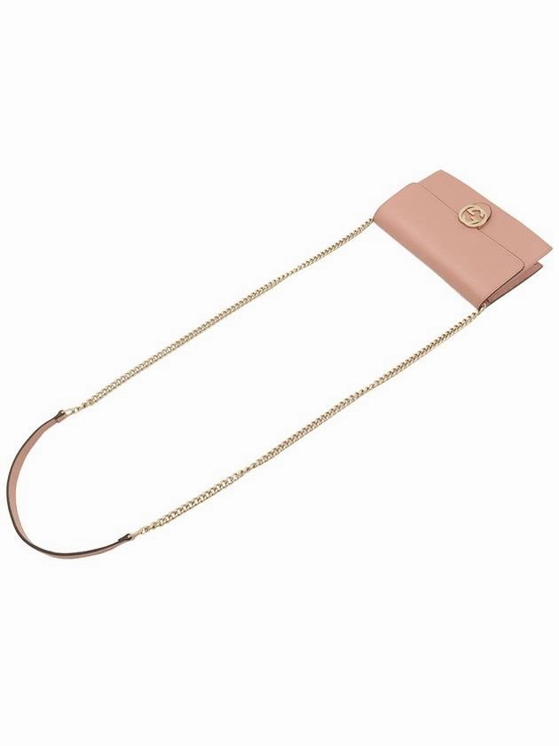 Pink leather interlocking GG chain mini clutch crossbody bag