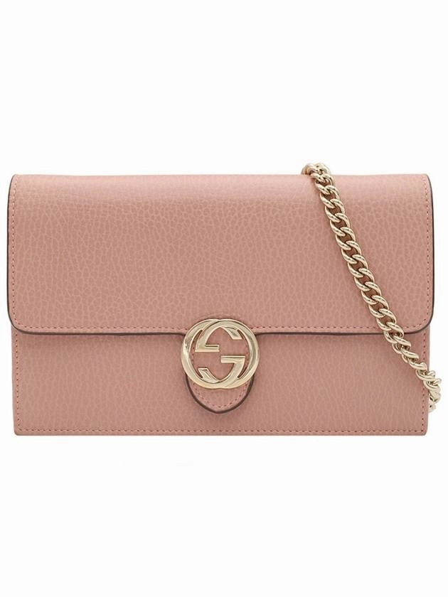 Pink leather interlocking GG chain mini clutch crossbody bag