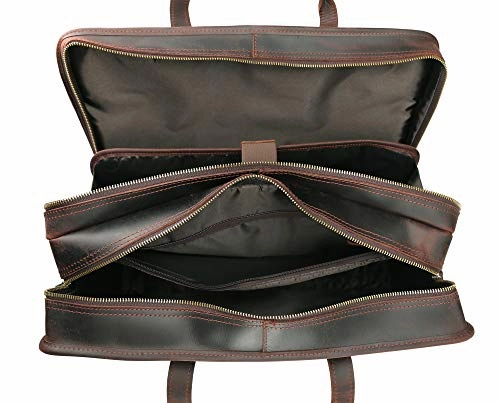 Polare Men'S 17" Full Grain Leather Messenger Shoulder Bag Office Business Laptop Briefcase