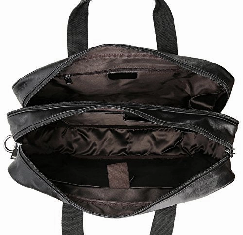 Polare Men'S Real Soft Napa Leather 17'' Briefcase Laptop Business Bag Black