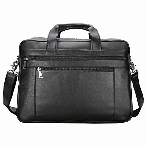 Polare Men'S Real Soft Napa Leather 17'' Briefcase Laptop Business Bag Black