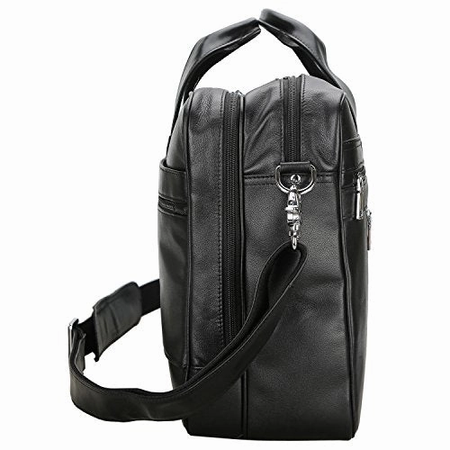 Polare Men'S Real Soft Napa Leather 17'' Briefcase Laptop Business Bag Black