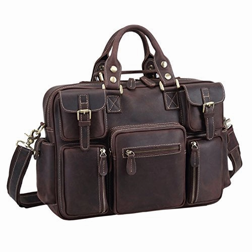 Polare Men'S Vintage Full Grain Leather Messenger Bag Business Case Computer Briefcase