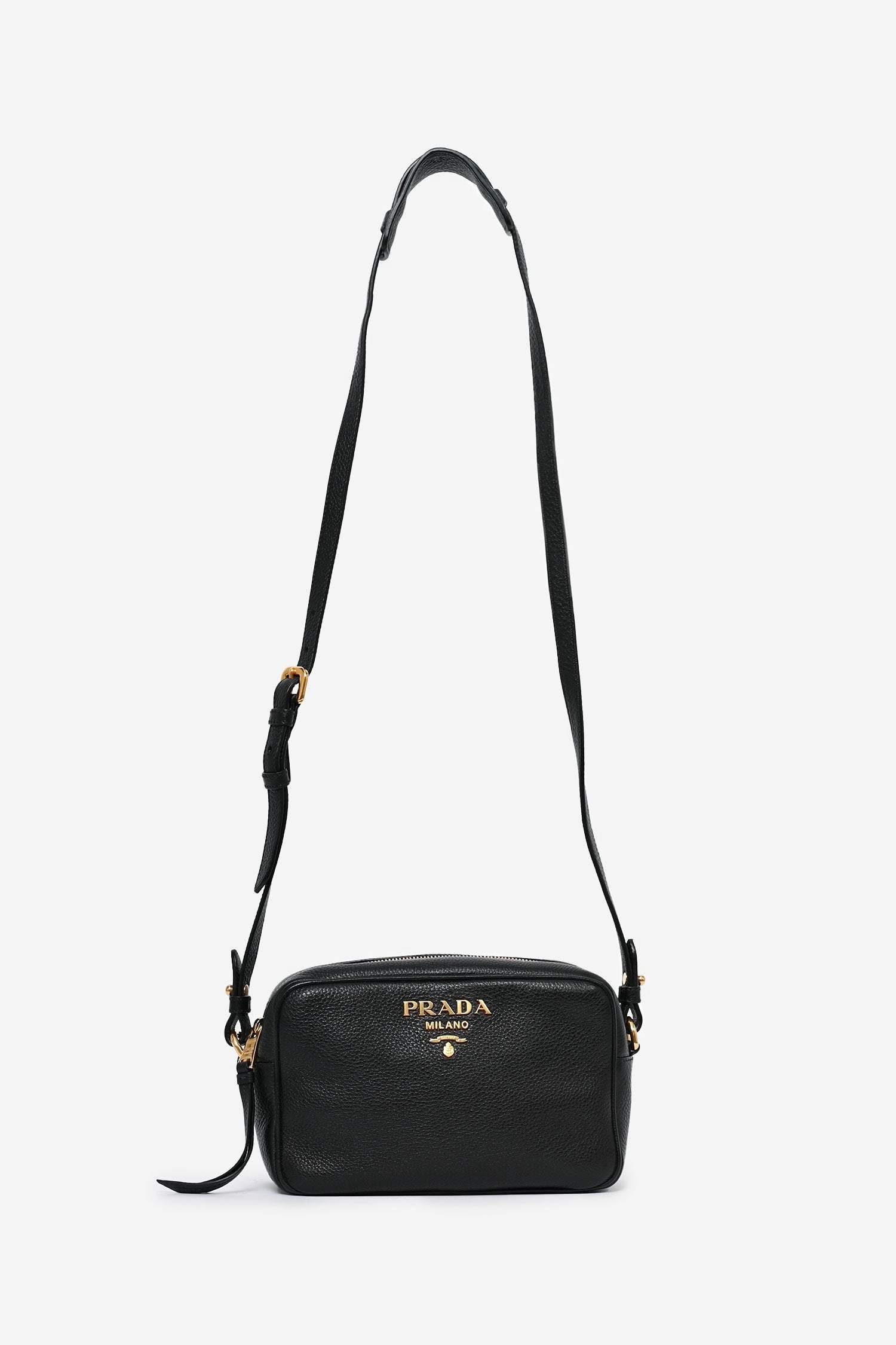 Prada Black Leather Camera Crossbody with Extra Canvas Strap