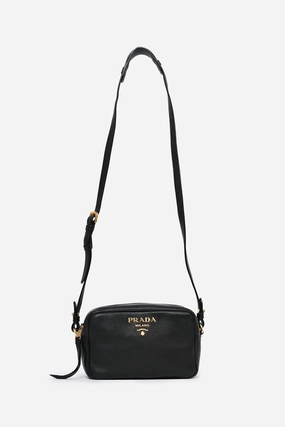 Prada Black Leather Camera Crossbody with Extra Canvas Strap