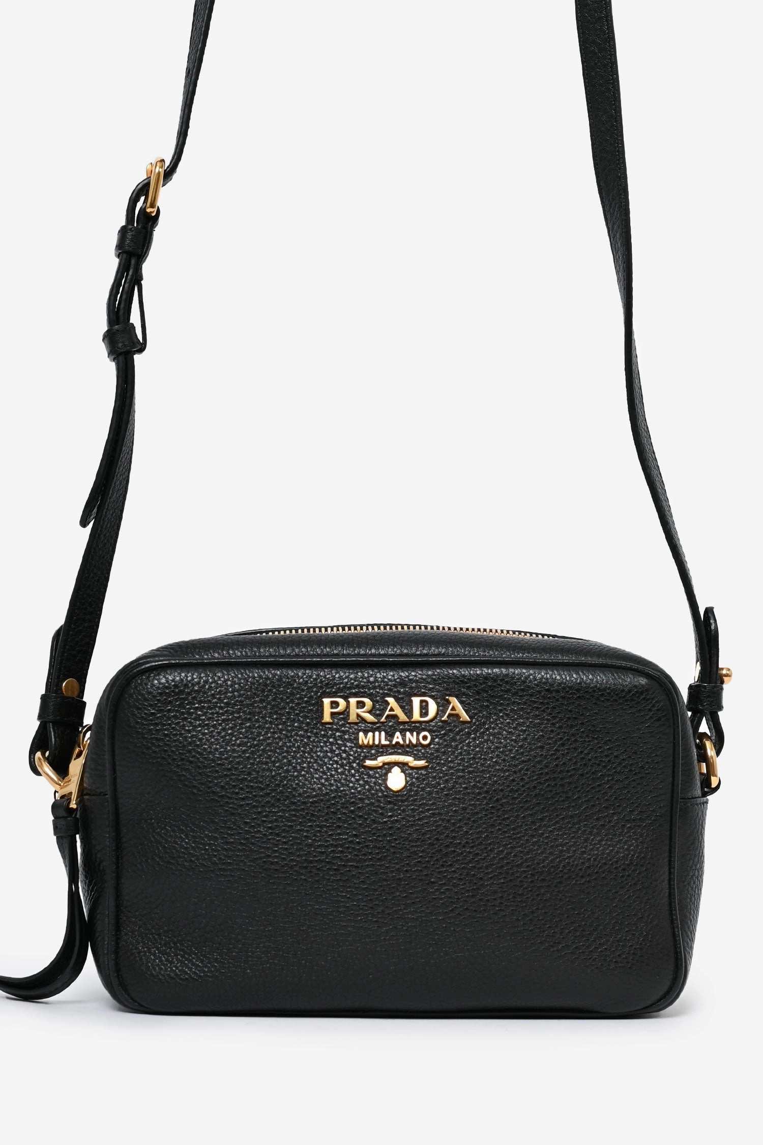 Prada Black Leather Camera Crossbody with Extra Canvas Strap