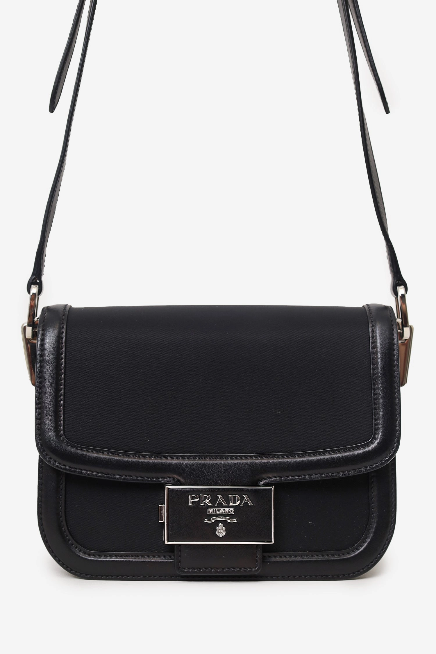 Prada Black Nylon Saffiano Lux Leather Emblme Shoulder Bag