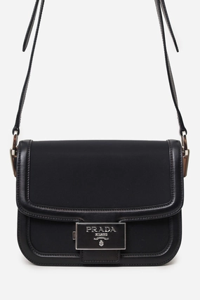 Prada Black Nylon Saffiano Lux Leather Emblme Shoulder Bag