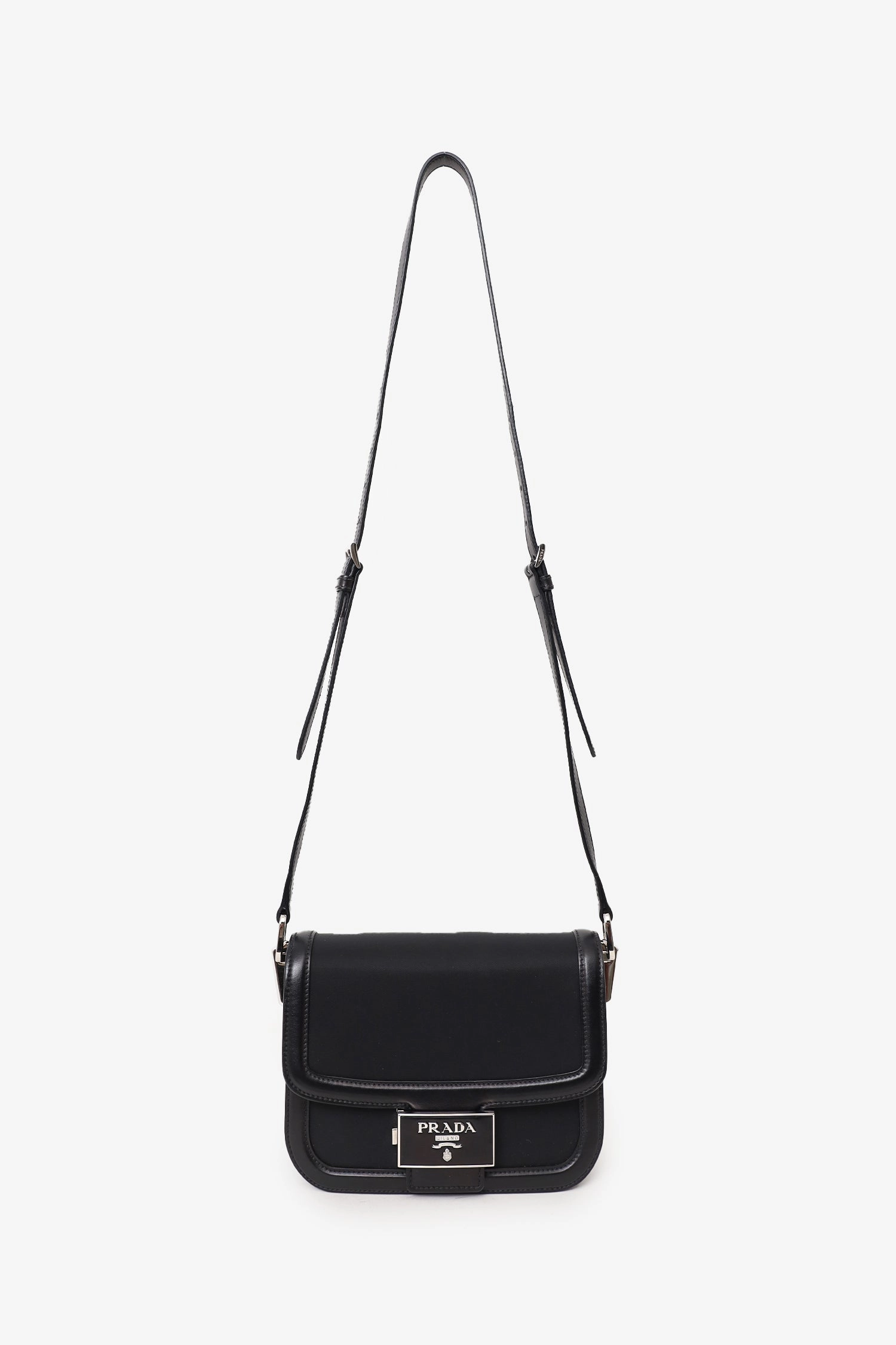 Prada Black Nylon Saffiano Lux Leather Emblme Shoulder Bag