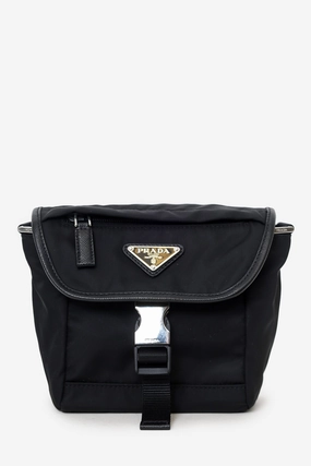 Prada Black Re-Nylon and Saffiano Leather Small Shoulder Bag
