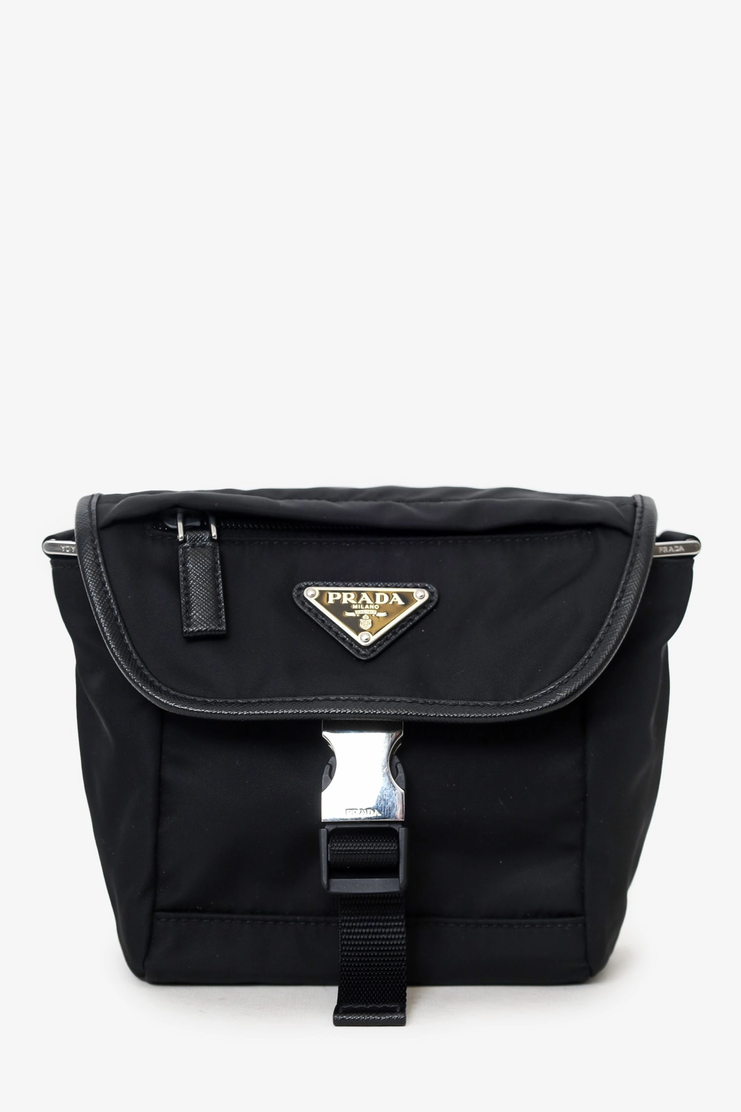 Prada Black Re-Nylon and Saffiano Leather Small Shoulder Bag