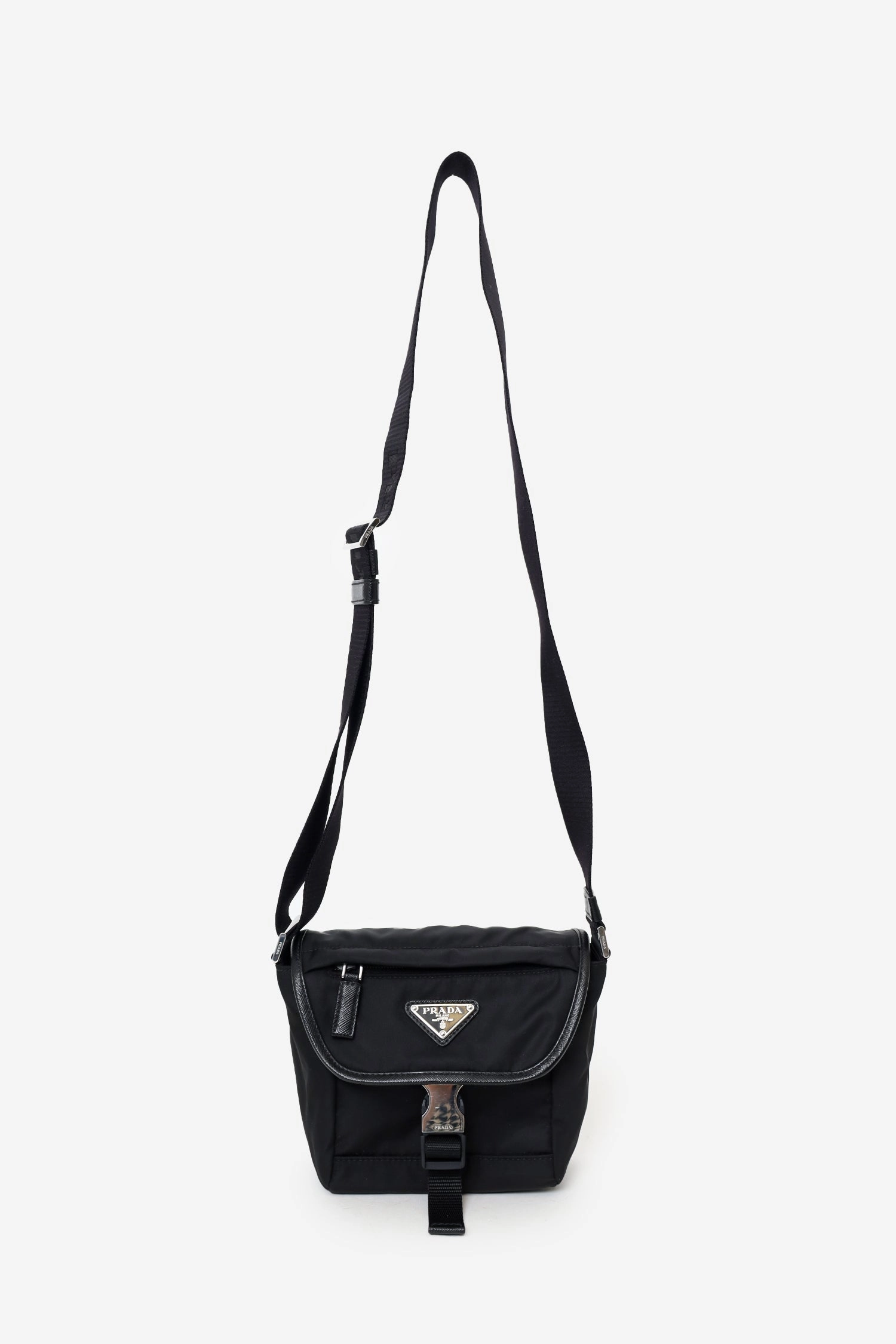 Prada Black Re-Nylon and Saffiano Leather Small Shoulder Bag