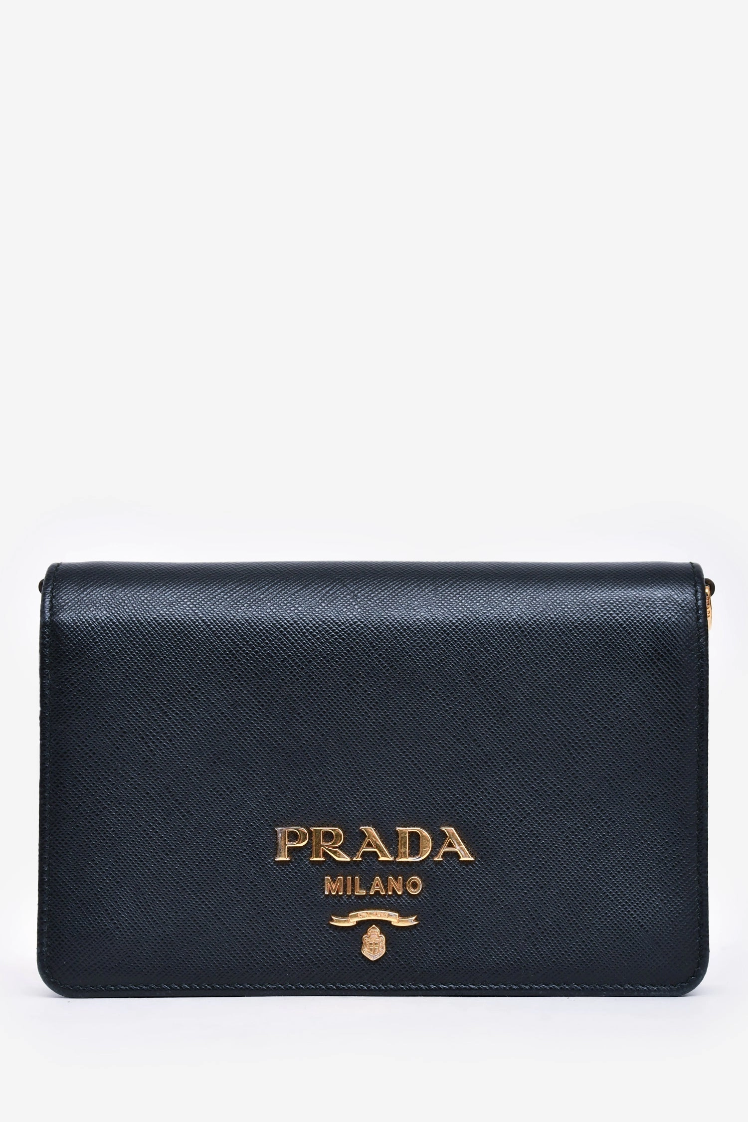 Prada Black Saffiano Leather Wallet on Chain