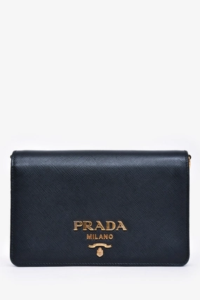 Prada Black Saffiano Leather Wallet on Chain