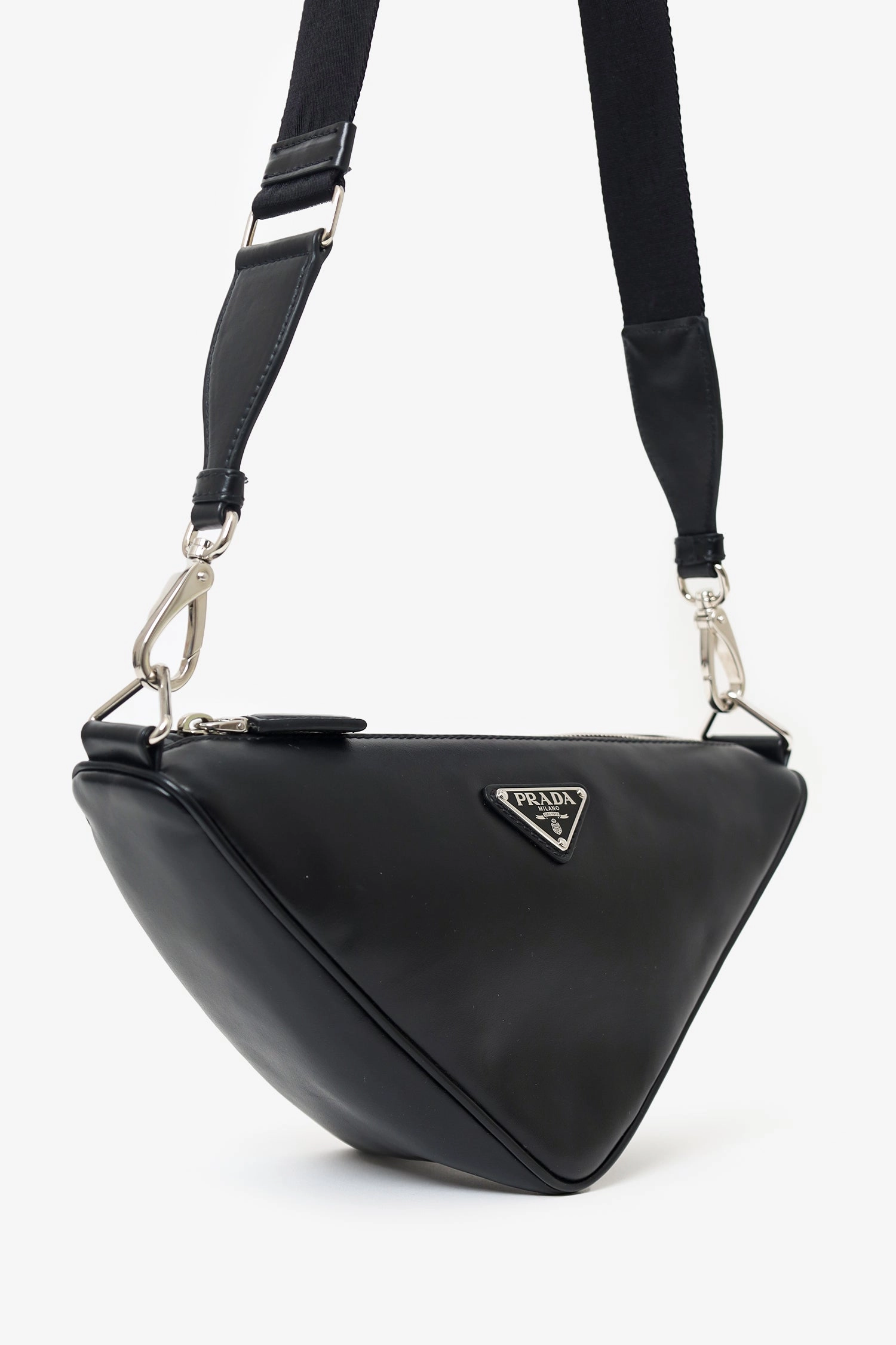 Prada Black Softy Calfskin Triangle Shoulder Bag