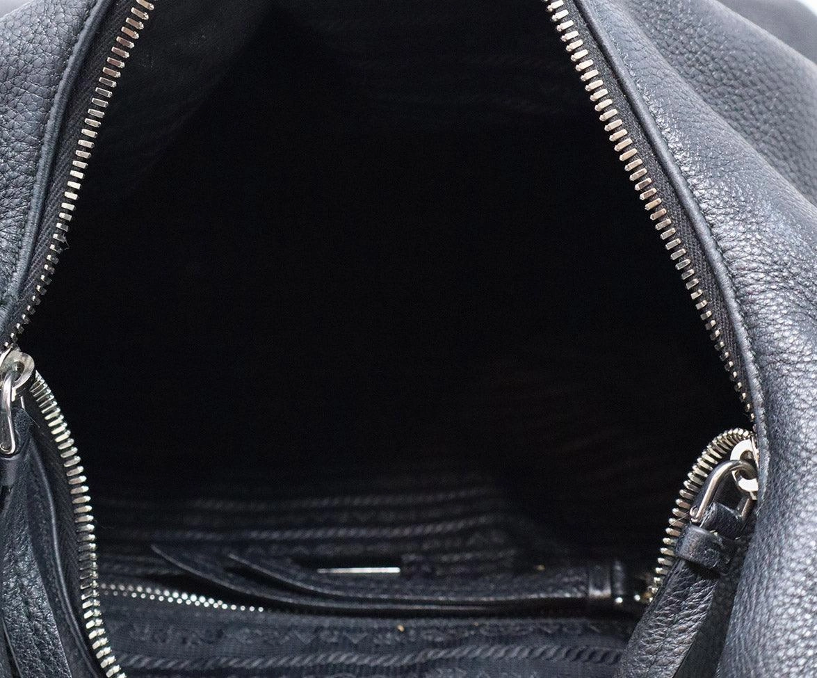 Prada Black Vitello Daino Hobo Bag