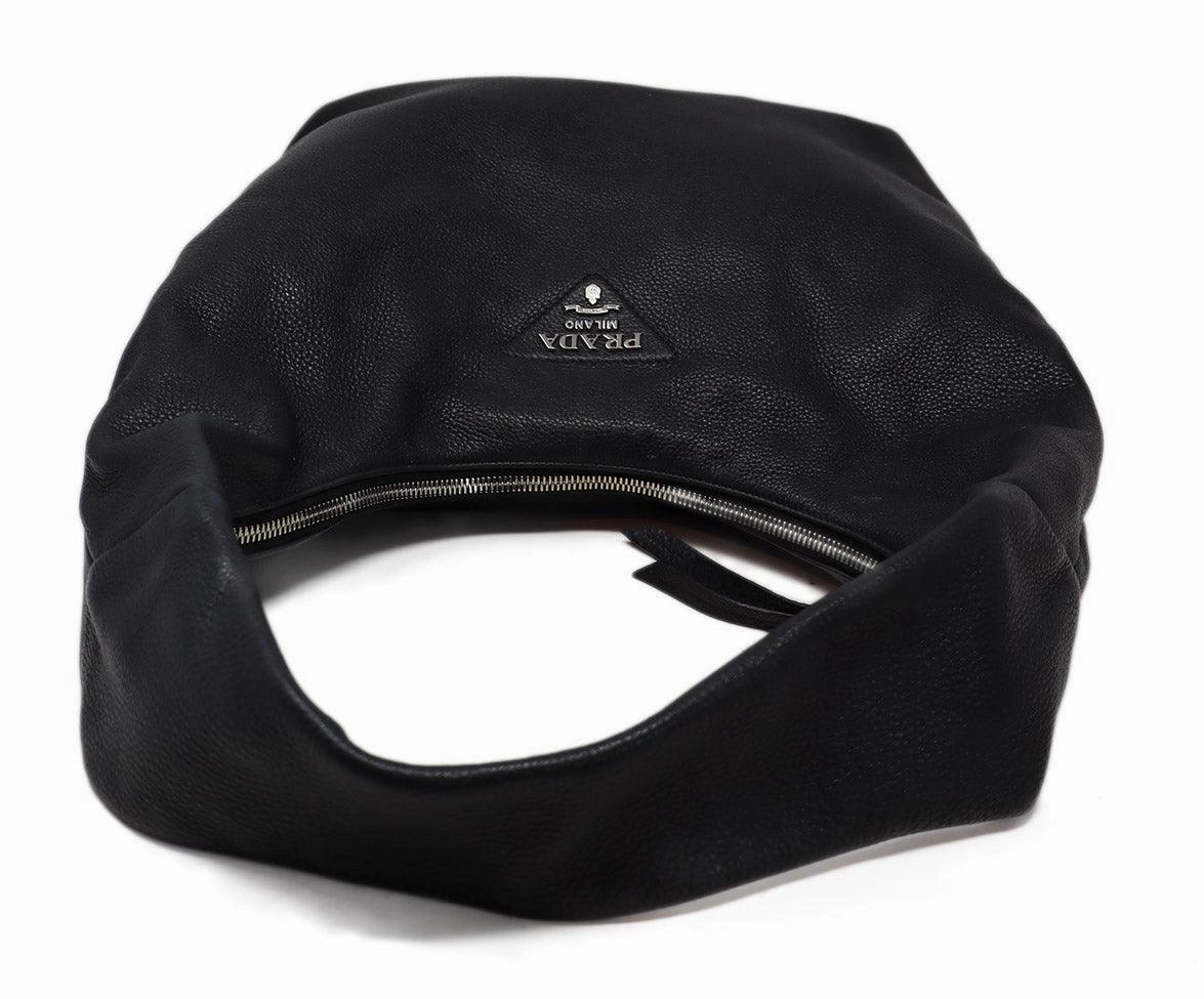 Prada Black Vitello Daino Hobo Bag