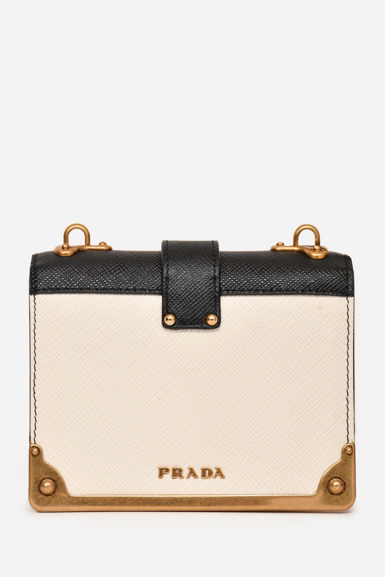 Prada Black/White Leather Micro 'Cahier' Chain Crossbody With Extra Strap