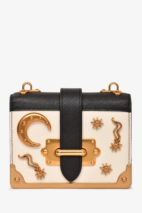 Prada Black/White Leather Micro 'Cahier' Chain Crossbody With Extra Strap