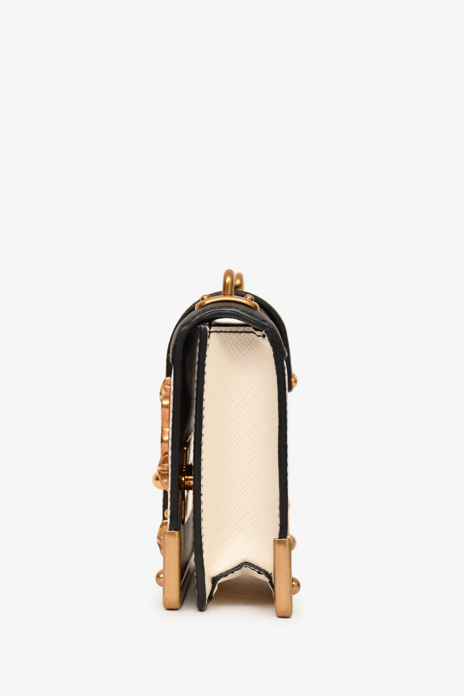 Prada Black/White Leather Micro 'Cahier' Chain Crossbody With Extra Strap