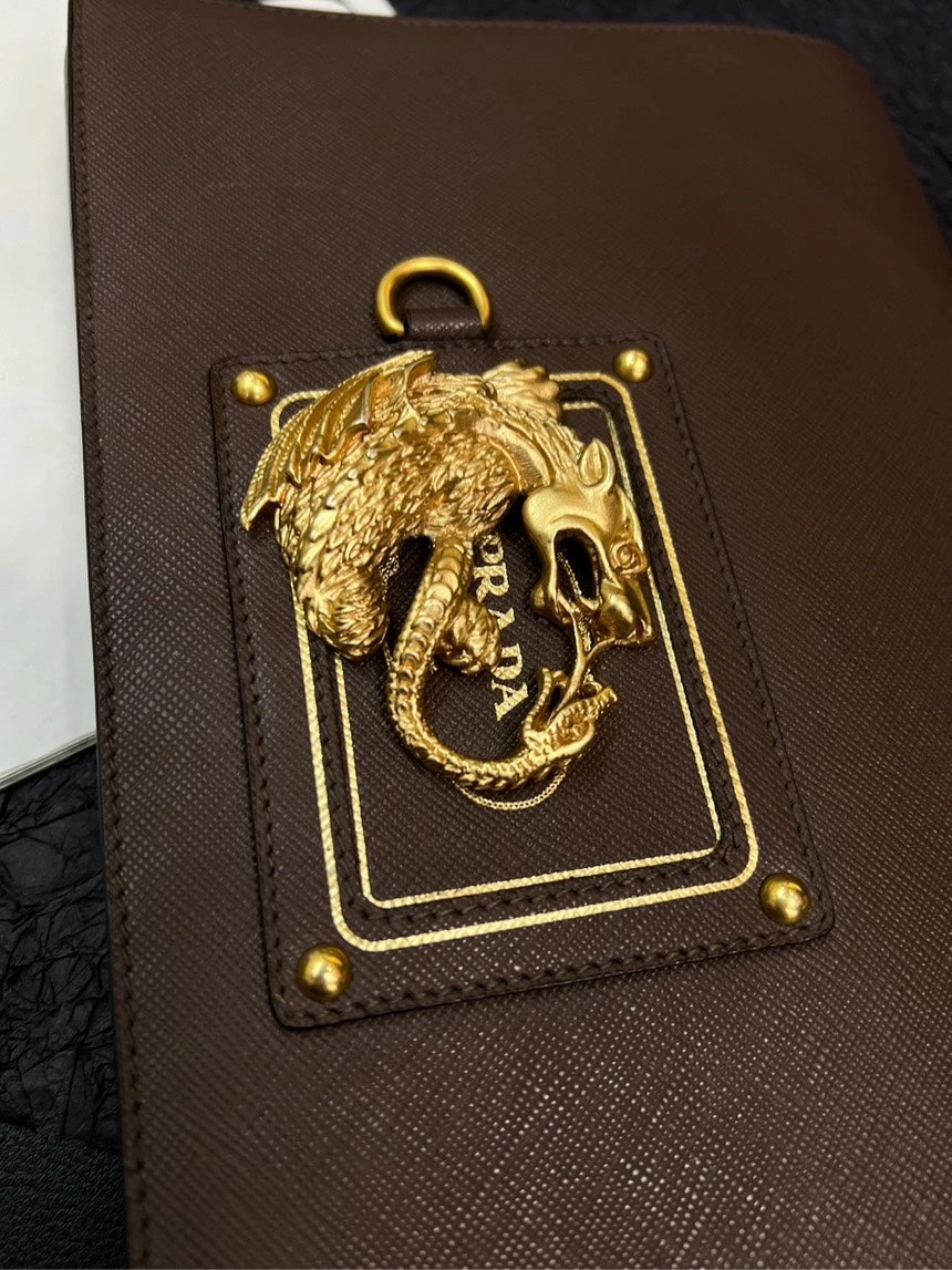Prada Brown Gold Triangle Woc Crossbody Bag