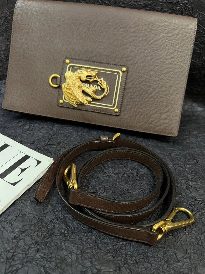 Prada Brown Gold Triangle Woc Crossbody Bag
