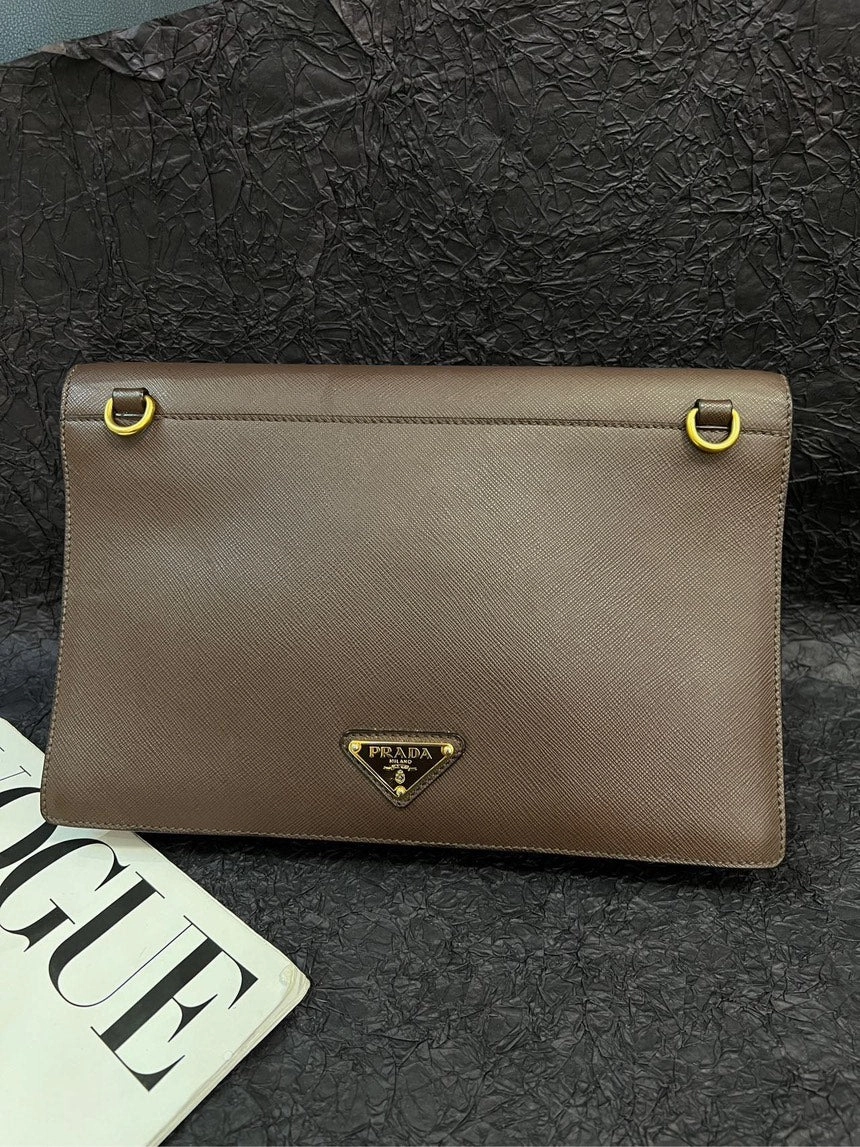 Prada Brown Gold Triangle Woc Crossbody Bag